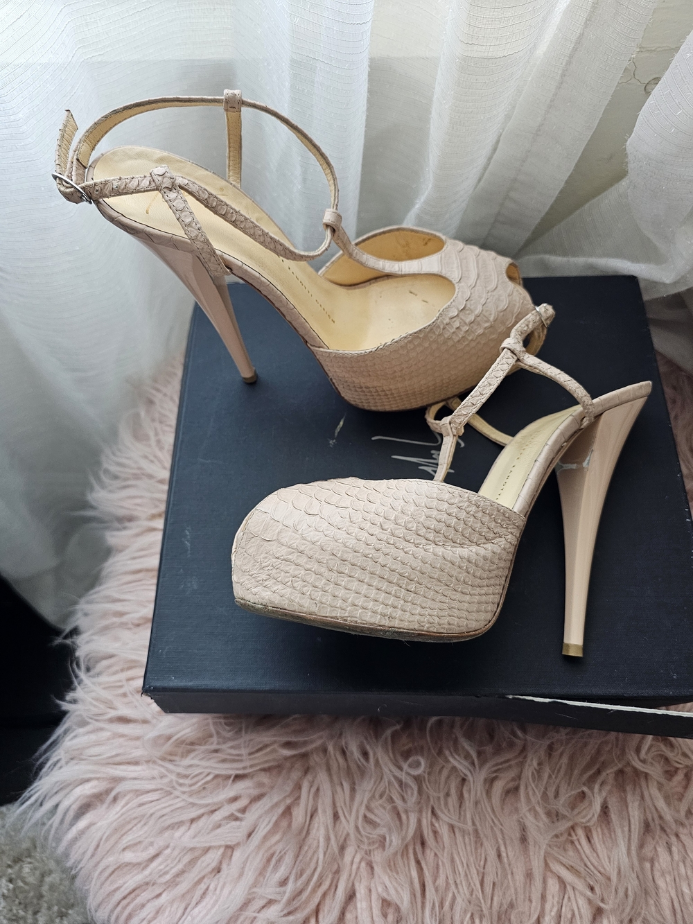 Giuseppe Zanotti Blush Snake-Embossed Platform Stilettos